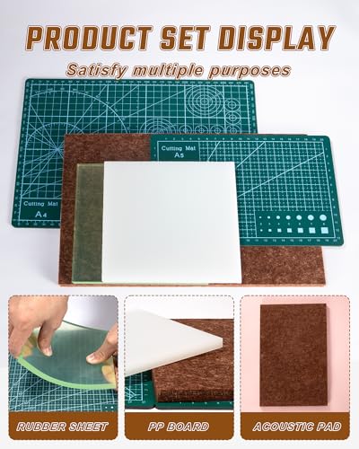 5 Pcs Leather Punch Pads Set， A4+A5 Self Healing Cutting Mats, 15x15cm Rubber And PP Punching Pads, Brown Sound Absorbing Pad, DIY Craft Tools for Leatherworking, Sewing, Quilting