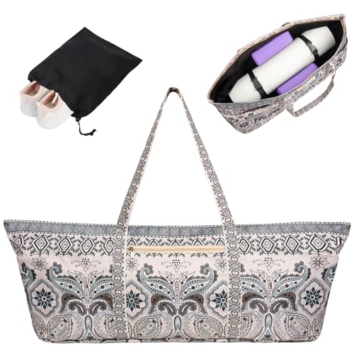Yoga Mat Bag Yoga Mat Carrier with Shoes Compartment & Wet Pocket Pilates Bag with Zipper Pockets & Yoga Mat Holder Strap Yoga Bags and Carriers Fits All Your Stuff - color: Indian Floral