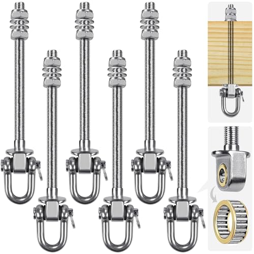 SELEWARE Heavy Duty Stainless Steel Swing Hangers with Bearings (Set of 6), Swing Bolts M10 x 9", 1800LB Capacity for Wood & Steel Beams, Yoga Hammock, Porch Swing | 304 Stainless Steel, M10 x 9 Inch Bolts, Supports Up to 1800LB, Designed for Wood Beams,