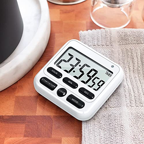 4-in-1 Digital Timer with Count Up/Down, Clock & Alarm, Ring & Silent Modes - color: White
