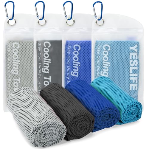 YESLIFE 4-Pack Cooling Towels (40"x 12"), Cooling Neck Wraps, Ice Towel - color: Black, Dark Blue, Blue, Grey