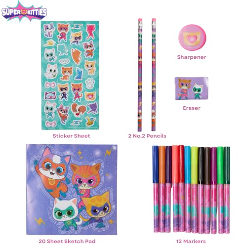 Disney Junior Super Kitties Color & Roll Art Activity Set & Carrying Case | Super Kitties Art Supplies with Coloring Sketch Pad, 12 Markers, Pencils, Eraser, Sharpener & Rolling Travel Storage Case - style: Super Kitties