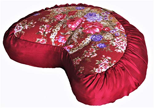 Meditation Cushion Crescent Zafu Pillow Japanese Kimono Silk Pomegranate - color: Pomegranate