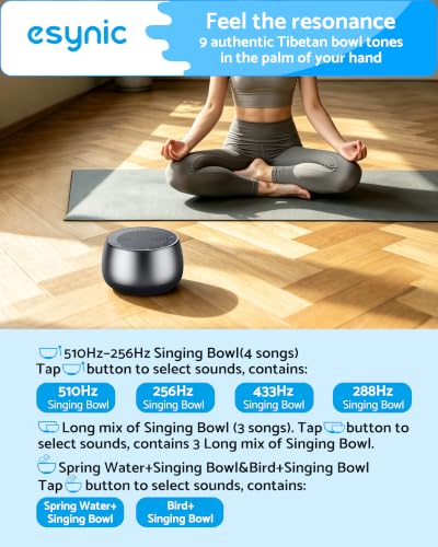 eSynic Electronic Tibetan Singing Bowl for Meditation-USB-C Rechargable | Portable Design-9 Authentic Tibetan Bowl Tones-Pure Sound Quality-30M to 4h 4 Timer-Metal Body for Relaxation Yoga Sleep