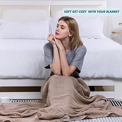 SE SOFTEXLY Muslin Throw Blanket, 4-Layer Dyed Yarn, 50”x60”, Coffee - color: 2-coffee, size: Throw-50" x 60"
