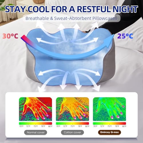 FUNCCUBE Cervical Neck Pillow - Memory Foam Pillows for Pain Relief Sleeping with Cooling Pillowcase, Ergonomic Contour Odorless Bed Pillow for Back Side Shoulder Stomach Sleeper, Queen White