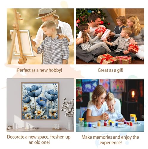Artunion Framed Paint by Numbers Kit for Adults Beginners & Kids Ages 8-12,Blue Flower Paint by Number with Frame,Floral Paint by Numbers Kit on Canvas 10 * 10 Inch Without Easel - color: ZXT-238-F