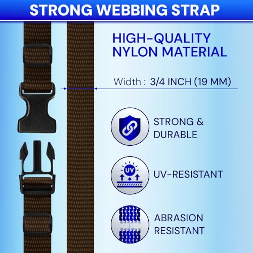 TECEUM 3/4" Nylon Strap Kit with Buckles, Brown 6 yards Repair Set | Heavy duty hardware kit: 6yd webbing, 6 quick release buckles, 12 tri-glide slide clips, 6 metal D-rings for crafting. - color: Brown, size: 3/4" - 6 yards, style: 6 Buckle - 12 Slides -