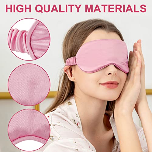 IEKEODI 2 Pack Silk Sleep Masks, Light Blocking Eye Masks, Black & Pink | Silky Soft Feel, Light Blocking Design, Gentle Elastic Fit, Breathable Comfort for Sleep, Travel and Naps - color: Black+pink