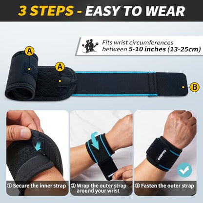 CAMBIVO 2 Pack Wrist Brace for Carpal Tunnel with wraps, Black-Blue - color: Black-Blue