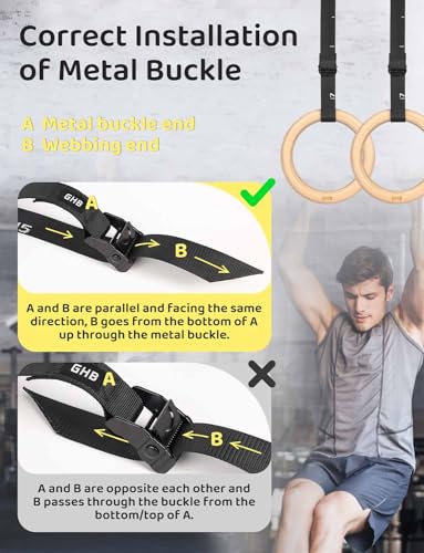 GHB Gymnastic Rings Wooden Gym Rings 1.25" Olympic Rings Adjustable Straps Pull Up Rings Sets for Workout Bodyweight Fitness Training - style: 32mm Rings & Buckle Numbered Straps Set