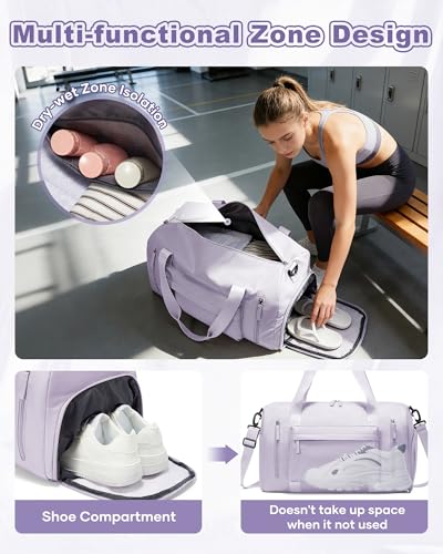 Gym Bag for Women with Shoes Compartment Travel Duffel Bag Purple - color: J3-Purple