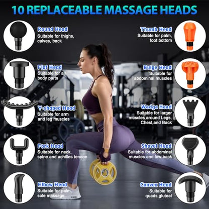 TOLOCO Massage Gun, Deep Tissue Back Massage for Athletes for Pain Relief, Percussion Massager with 10 Massages Heads & Silent Brushless Motor, Fathers Day Dad Gifts, Grey - color: Grey
