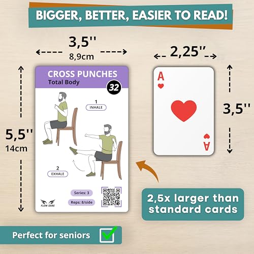 Chair Yoga for Seniors Over 60 – 70 Exercise Cards with Videos & Workout Plan – Includes 5-Week Challenge, Ebook, Chart & 2 Rings for Easy Organization – Weight Loss Guide for Women & Men