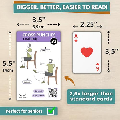 Chair Yoga for Seniors Over 60 – 70 Exercise Cards with Videos & Workout Plan – Includes 5-Week Challenge, Ebook, Chart & 2 Rings for Easy Organization – Weight Loss Guide for Women & Men