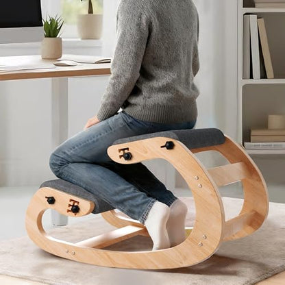 Ergonomic Kneeling Chair with Wooden Frame, Wood - color: Wood
