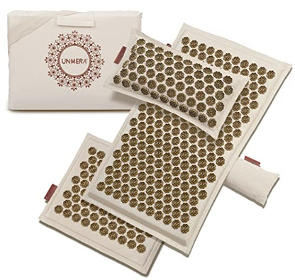 UNMERA Acupressure Mat and Pillow Set,Natural Linen & Coconut Fiber Filling | Back/Neck Pain Relief, Sciatic, Headache and Muscle Relaxation, Comes with Carrying Bag - color: Linen Original