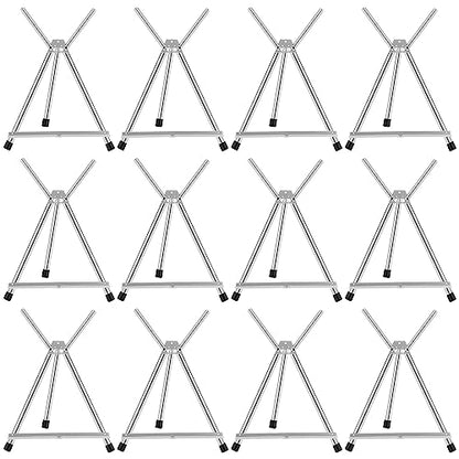 Xinnun 12 Pcs Aluminum 15'' to 21'' High Tabletop Easel Display Adjustable Portable Tripod Desktop with Extension Arm Wings and Rubber Feet for Canvas, Paintings Suitable for School Studio (Silver)