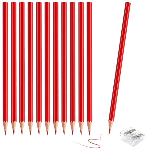 12 Pack Red Colored Pencils for Kids, Pre-sharpened Art Pencils Back to School Supplies Set, Drawing Sketching Pencils for Students, Teachers, Classroom - color: red