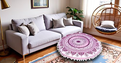 ICC Floor Pillows & Cushion Covers, Decorative Hippie Mandala Pouf Pillow Cover Bohemian Seating Meditation Cushion Cover, Large Boho Ottoman Case Pillowcase for Couch (Pink Trishol, 32" Round) - size: 32" x 32" (Pack of 1), style: Pink Trishol