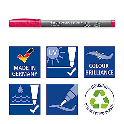 STAEDTLER Pigment Arts Brush Pen, Basic Colours, Pack of 12 Pens, 371 C12-1 - color: 12 Colors