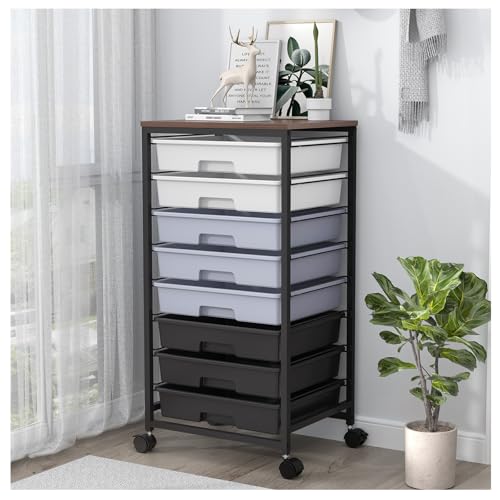 SYKIARIOL Rolling Cart with Drawers,8 Drawers Utility Cart,Grey Gradient - color: Grey