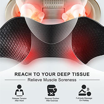 Mirakel Shiatsu Neck & Back Massager with Heat for Pain Relief Deep Tissue | Ergonomic Design Shoulder Massager, Electric Kneading Whole Body Massage, Christmas Idea Gifts for Women Men Dad Mom wife - color: Gun Gray Green