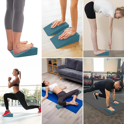 2 Pack Squat Wedge Blocks, Foot and Wrist Yoga Wedges | Soft EVA wedges support heels, feet and wrists for yoga, squats, pushups, balance, stretching, Pilates and home workouts. - color: Dark Blue