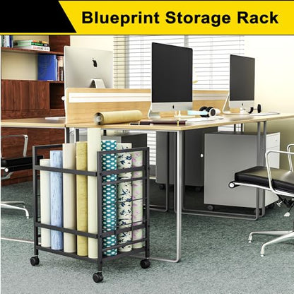 Blueprint Storage Rack, Blueprint Holder with Wheels, Used for Storing Blueprint/Carpet/Map/Poster/Architectural Construction Plan, 20 Slots(3.2" x 3.2"), Silent Wheel for Home, Office, School(Black) - style: 20 Slots - Black