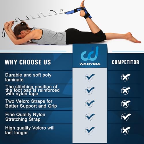 Foot and Calf Stretcher for Plantar Fasciitis, Achilles Tendonitis, Heel Spurs, Drop Foot. Yoga Stretching Strap for Leg, Thigh and Hamstring (Blue) - color: Blue
