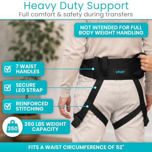 Vive Transfer Belt with Leg Loops - Medical Nursing Safety Gait Assist Device - Bariatrics, Pediatric, Elderly, Occupational and Physical Therapy - Long Strap and Quick Release Metal Buckle - 52 Inch - style: Transfer Belt With Loops