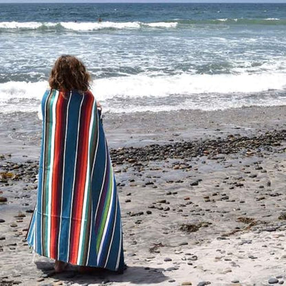 Open Road Goods Authentic Mexican Serape Blanket – 100% Cotton Falsa Throw - Multi-Color Handmade Blanket/Classic Striped Falsa Beach Blanket (Blue) - color: Blue