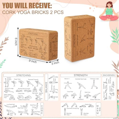 Halloscume 2 Pack Cork Yoga Blocks for Support and Balance, Beige