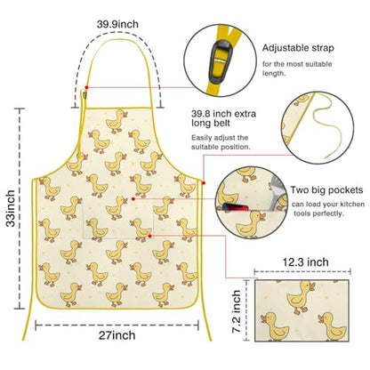 Apron with 2 Pockets,Kitchen Chef Artist Aprons for Cooking Gardening Baking Painting, Waterproof Apron 33" x 27" - color: Duck