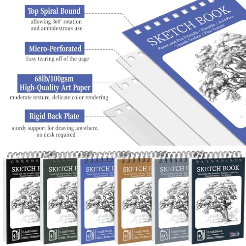 18 Pack Sketch Books Bulk 5.5x8.5 Inch Top Spiral Bound Sketch Pad 720 Total Sheets 6-Color Small Sketchbook 68lb/100gsm Acid-Free Drawing Paper for Students Beginners Travel Classroom Art Supplies - size: 5.5 x 8.5 in