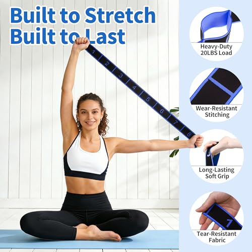 Stretch Strap, Yoga Stretching Band, Elastic Stretching Strap, Yoga Stretch Strap with 8 Loops, for Effective Stretching - color: Blue