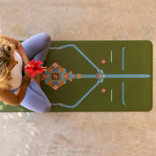 Liforme Printed Yoga Mat - Patented Alignment Design, Ultimate Grip | Eco-friendly, Non-Toxic, Sweat-Resistant, long, wide, 4.2mm thick mat for comfort, recommended for Hot Yoga, Free Yoga Bag - color: Mindful Garden - Olive/Floral