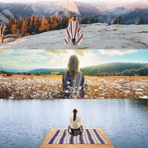 Authentic Extra Large Mexican Blanket - Handwoven Yoga, Serape, Artisanal Falsa, Beach, Camping, Picnic, Outdoor Blanket (King Turquoise) - color: Blue Turquoise