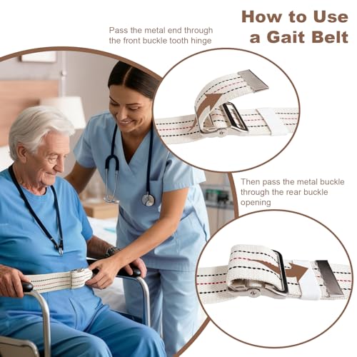 Gait Belt for Seniors 60inch - Walking Transfer Belts Gate Belts Medical for Elderly, Physical Therapy Strap Caregiver Supplies for Caregiver, Nurse, Therapist with Metal Buckle