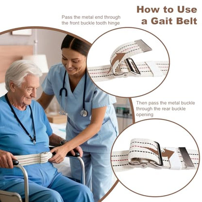 Gait Belt for Seniors 60inch - Walking Transfer Belts Gate Belts Medical for Elderly, Physical Therapy Strap Caregiver Supplies for Caregiver, Nurse, Therapist with Metal Buckle