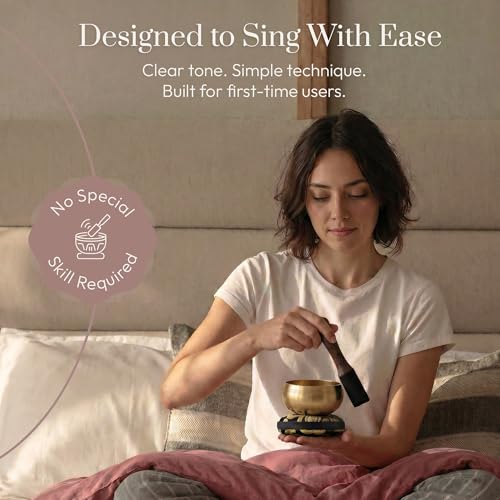 Silent Mind Tibetan Singing Bowl Set – Easy to Play & Beginner Friendly Meditation Bowl with Cushion & Mallet | Stress Relief & Mindfulness | Gift-Ready - color: Plain Textured, size: Without Case