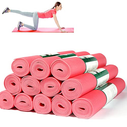 Amylove 12 Pieces Yoga Mats Bulk 68x24x0.12 Inch Exercise Non Slip Fitness Workout Mats for Women Men Home Workout Gym Yoga - color: Pink