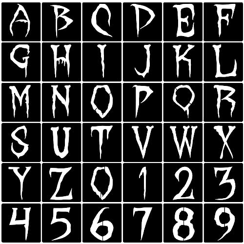 36pcs Halloween Letter Stencils Reusable Halloween Number Stencil DIY Alphabet Stencil for Painting on Wood Canvas Reusable Template Nativity Scene Paint Stencils for Crafts Fabric Home Décor - color: Halloween Style, size: 7 Inch