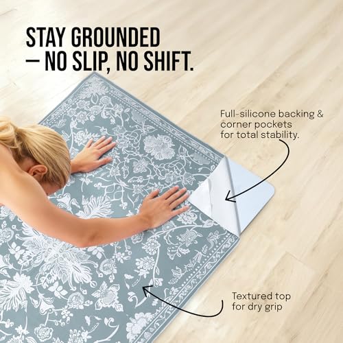 gogoKIWI Hot Yoga Mat Towel for 6 x 4 ft Mats, Victoria Blue & White - color: Victoria Blue & White