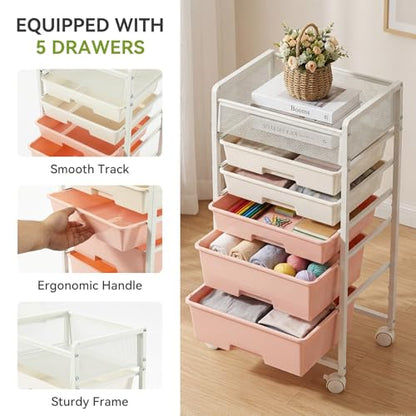 2 Pack Rolling Craft Cart with 5 Drawers, Craft Cart with Wheels, Art Cart Organizer and Storage, Rolling Utility Cart with Handles for Organizing Crafts, Yarn, Toys, School Supplies, etc - size: 5-Drawers(2 Pack)