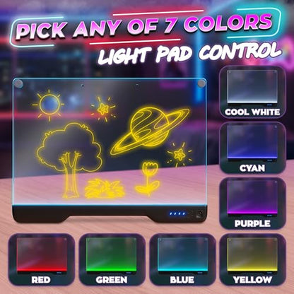 Upgraded 16-Inch LED Drawing Board Rechargeable – 7 Colors, 10 Lighting Effects, Adjustable Brightness – Acrylic Light Board for Tracing with Stand, Markers & Complete Set (Black) - style: Black