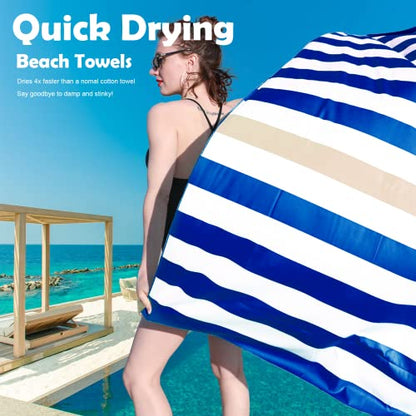 Your Choice Microfiber Beach Towel Sand-Free Quick Dry (67"x35"/60"x30") - color: K-dark Blue&khaki Stripes, size: Large(60x30")