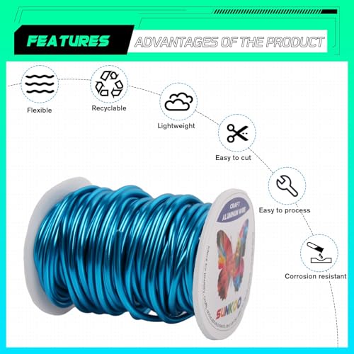 Aluminum Craft Wire,8 Gauge (3mm) Turquoise Blue Bendable Wire,32 Feet Continuous Roll for Jewelry Making,Sculpting,Floral & Armature Projects - size: 8 Gauge 32FT, style: Turquoise Blue