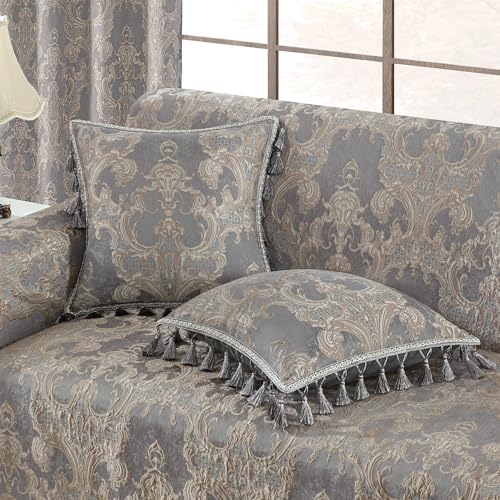 Loom and Mill Luxury Grey Jacquard Throw Pillow Cover 20 x 20 Inch 1 Piece - color: Grey