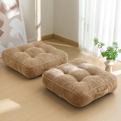 HIGOGOGO 6" Extra Thick Floor Pillow Cushion for Adults, Meditation Cushion Pillow, Large Square Floor Sitting, Tufted Corduroy Cover, for Tatami Living Room or Yoga, 22x22 Inch, 2Pack, Coffee - color: Square Coffee, size: 6" Thick(Pack of 2)